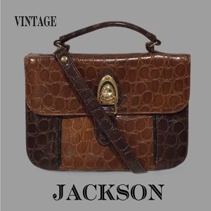 Vintage Jackson Convertible‎ Handbag, Accordion, Faux Leather, Reptile, Brown